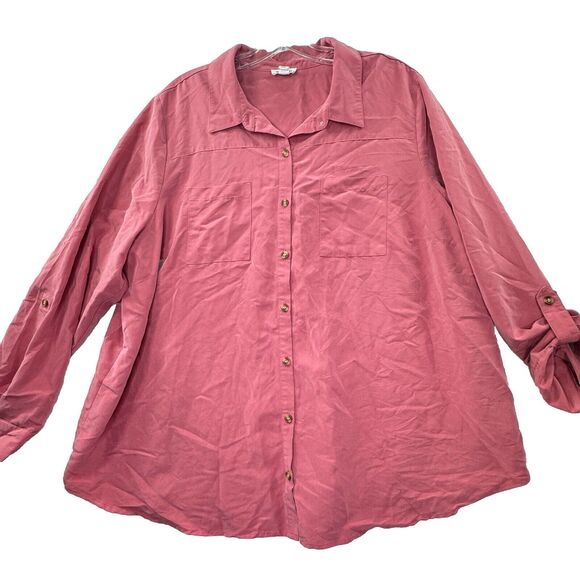 Westport Modal Blend Womens Plus‎ Size 2X Roll Tab Long Sleeve Button Up Top - Picture 1 of 12